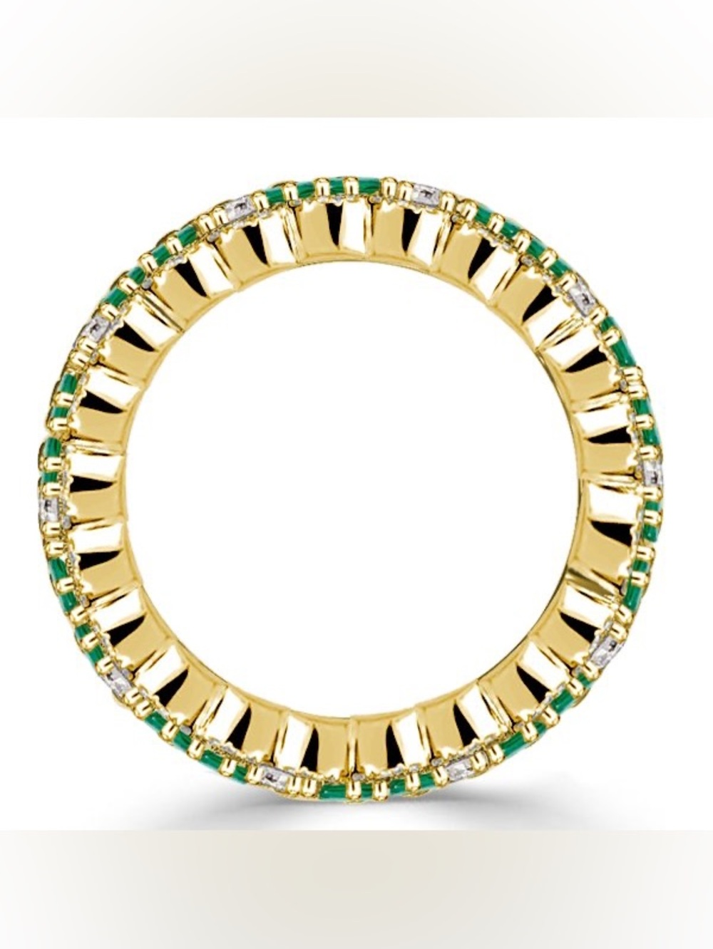 Italo Golden Triple Row Baguette Cut Emerald Wedding Band - Picture 3 of 8